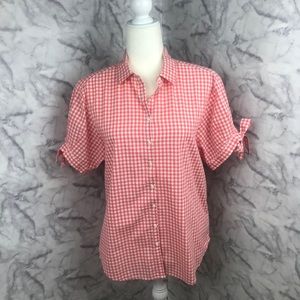 GAP Gingham Button Front Bow Sleeve Top